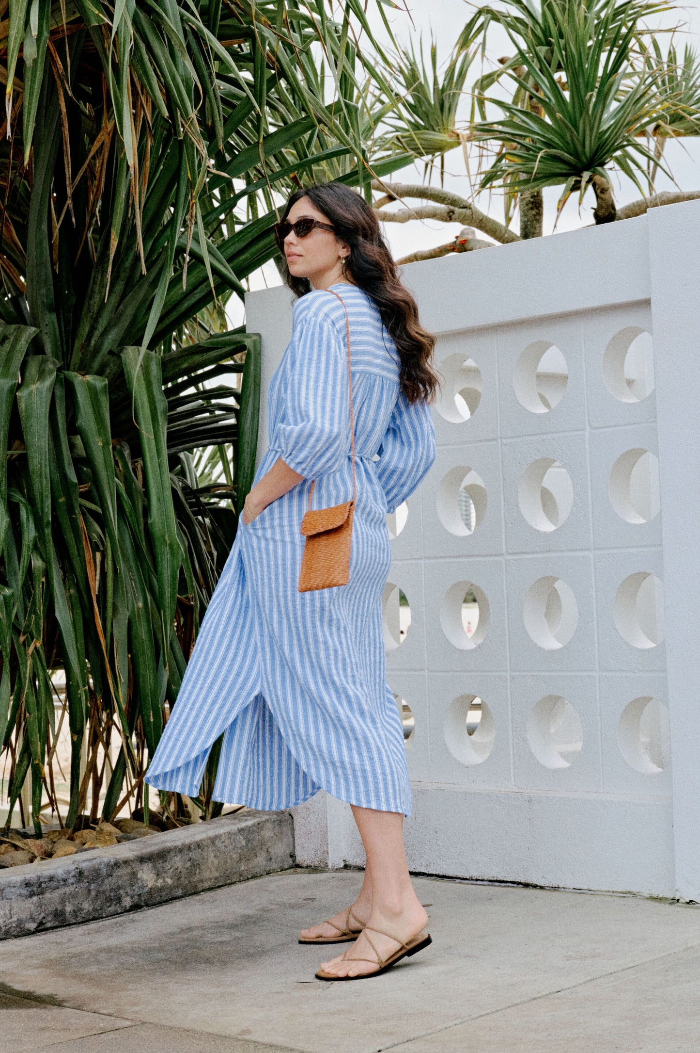 Crinkle Midi Dress | Fresh Cobalt / White Stripe