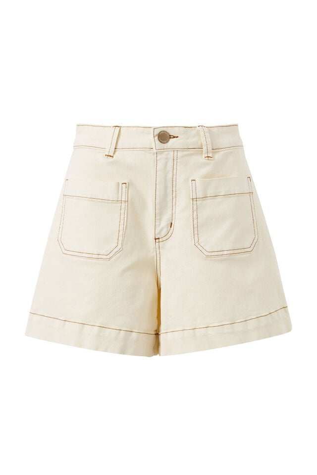 Esther Denim Patch Pocket Short | Eggshell