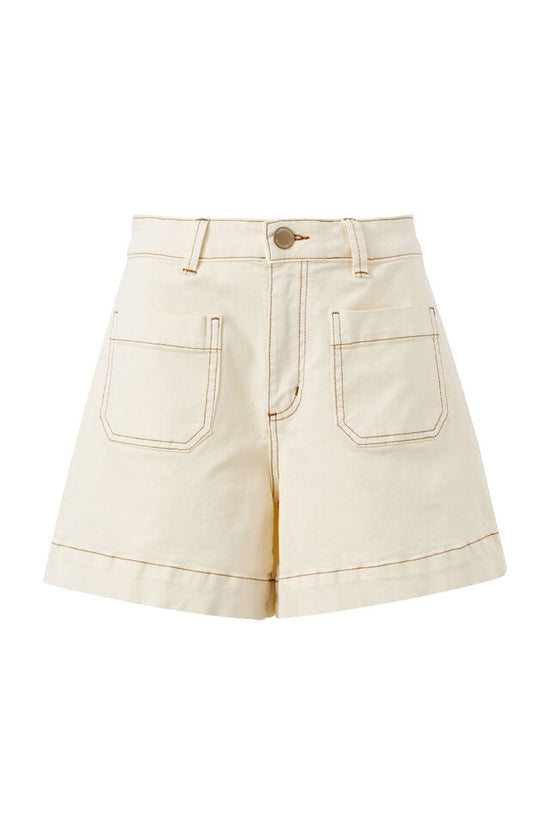 Esther Denim Patch Pocket Short | Eggshell
