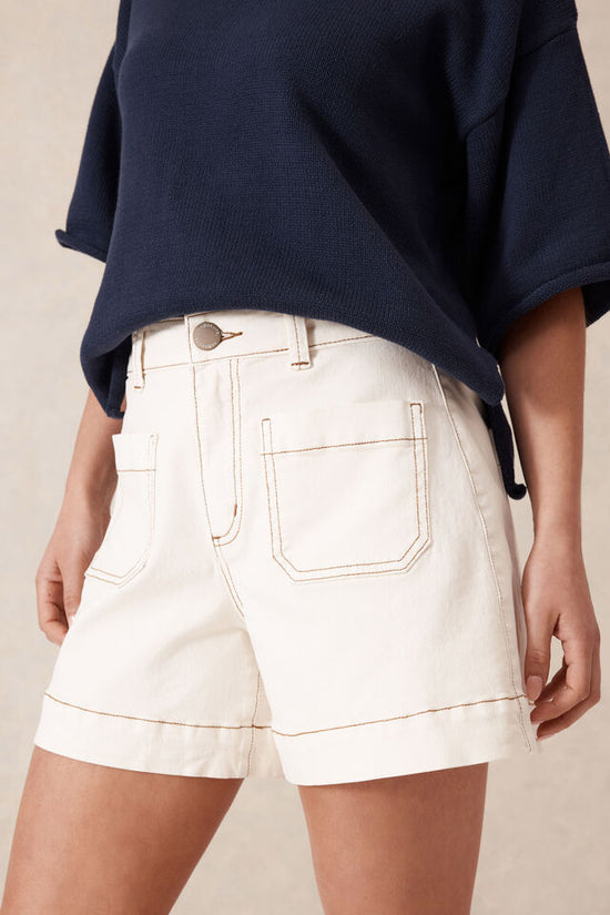 Esther Denim Patch Pocket Short | Eggshell