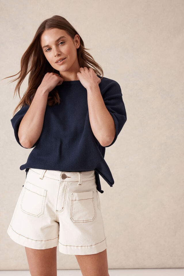 Esther Denim Patch Pocket Short | Eggshell