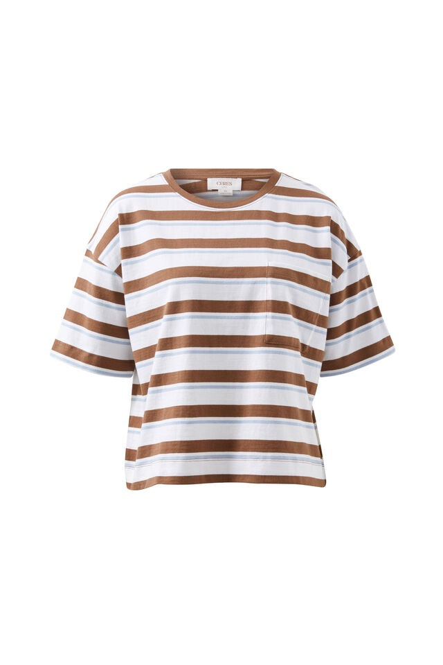 Boa Boxy Pocket Tee | White/ Milk Choc Chalk Stripe