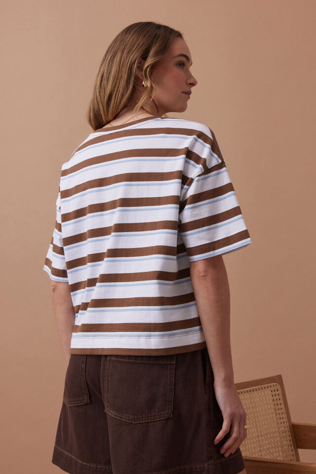 Boa Boxy Pocket Tee | White/ Milk Choc Chalk Stripe