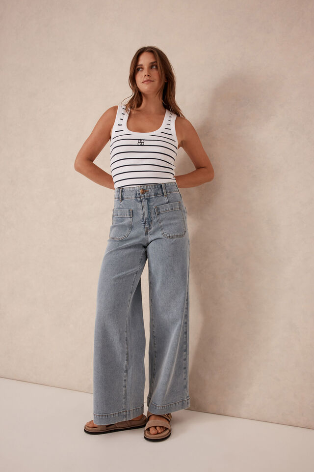 Wide Leg Front Pocket Jean | Vintage Blue