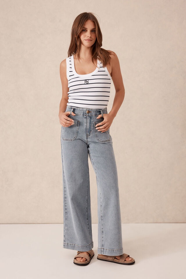 Wide Leg Front Pocket Jean | Vintage Blue