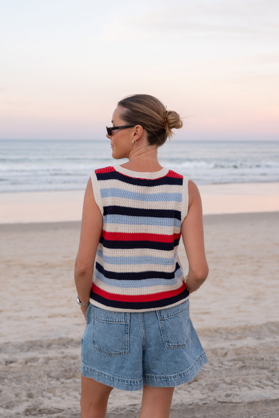 Textured Stripe Knit Tank | Heritage Red