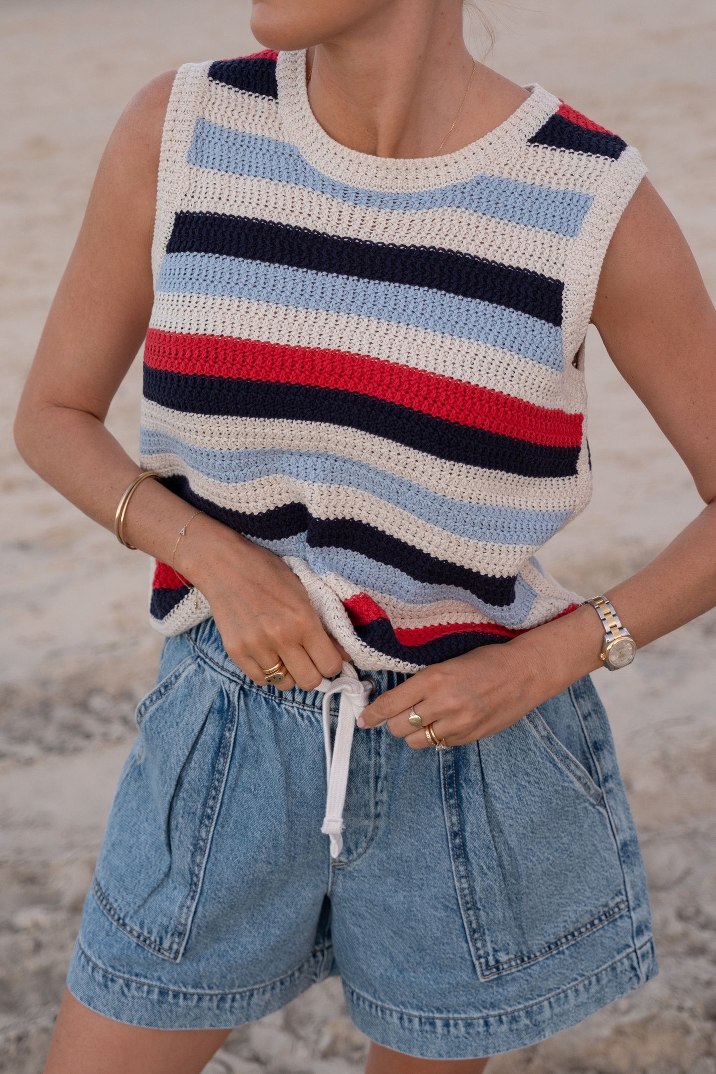 Textured Stripe Knit Tank | Heritage Red