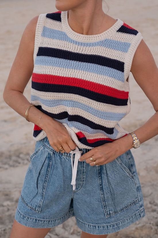 Textured Stripe Knit Tank | Heritage Red
