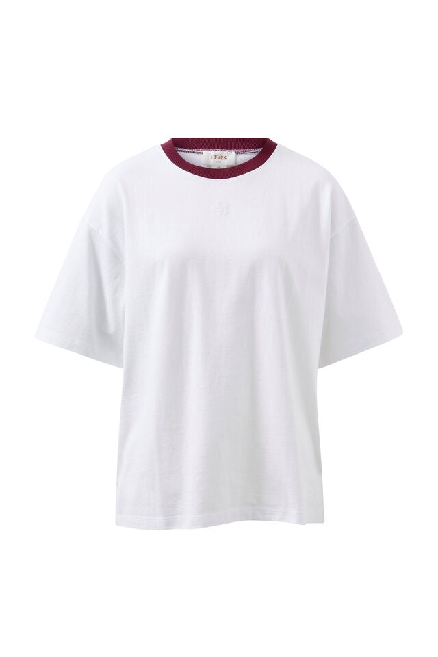 Ringer Tee | White/ Raisin