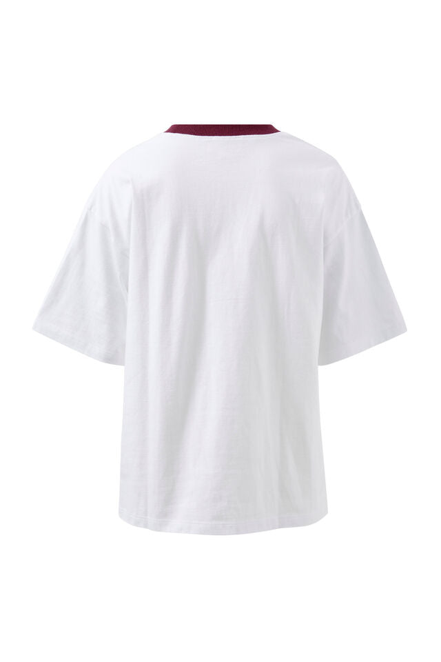 Ringer Tee | White/ Raisin