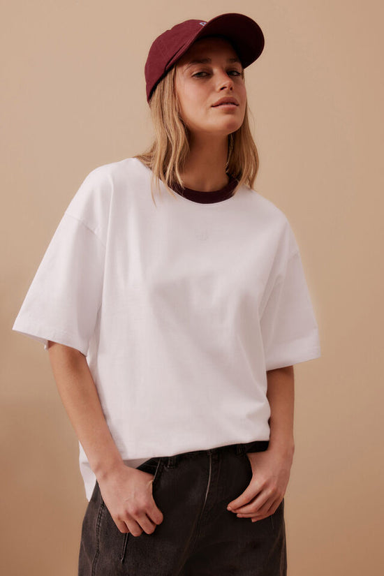 Ringer Tee | White/ Raisin