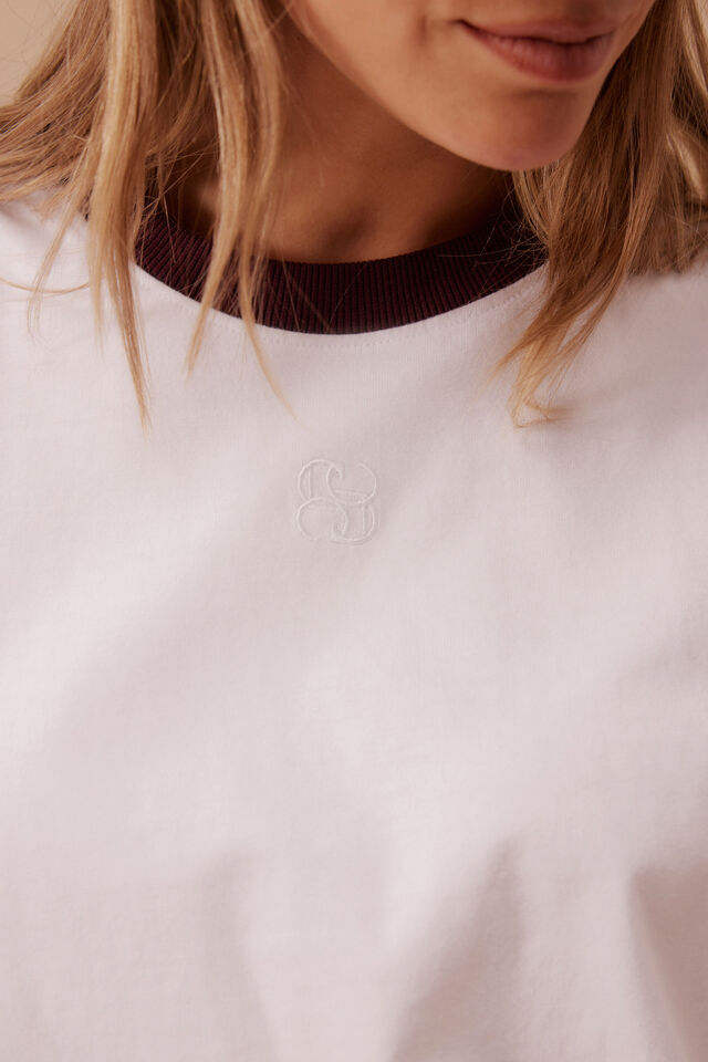 Ringer Tee | White/ Raisin