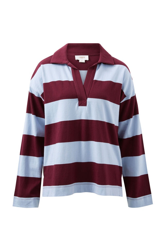 Shelby Slouchy Rugby Top | Chalk Blue Raisin Stripe