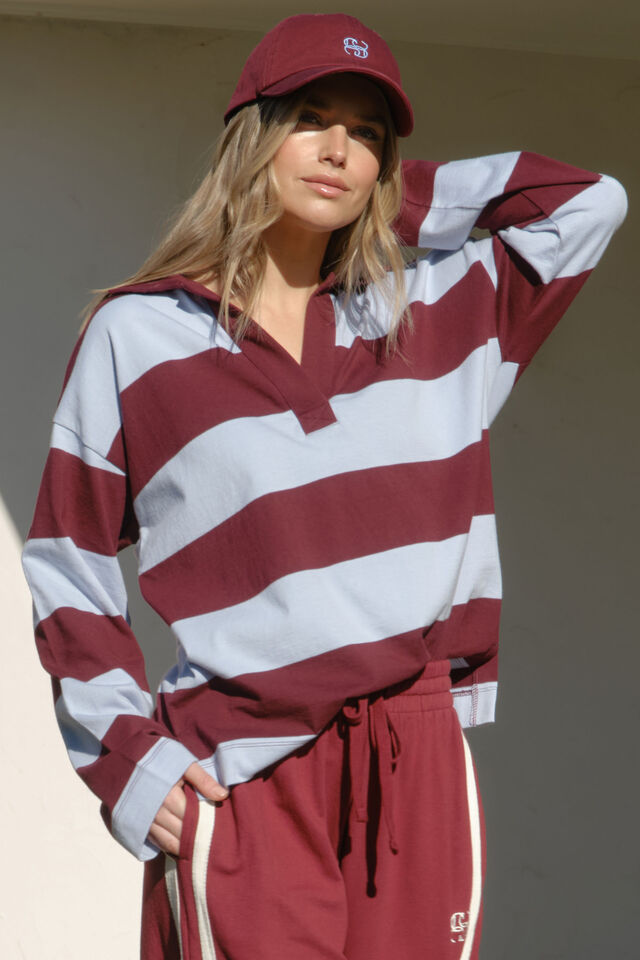 Shelby Slouchy Rugby Top | Chalk Blue Raisin Stripe