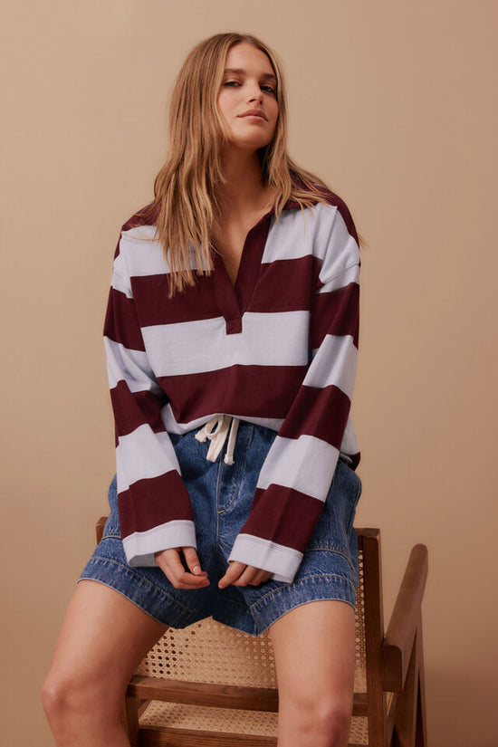 Shelby Slouchy Rugby Top | Chalk Blue Raisin Stripe