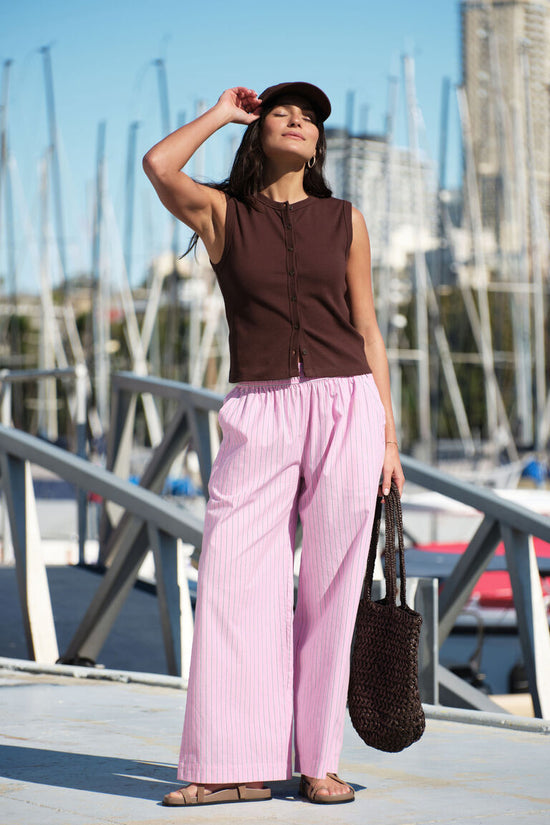 Lyla Button Through Rib Tank | Chocolate