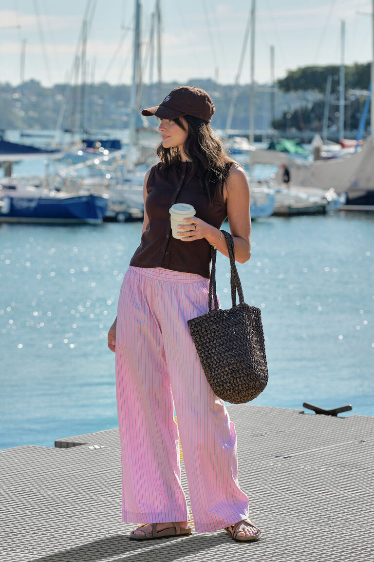 Lyla Button Through Rib Tank | Chocolate