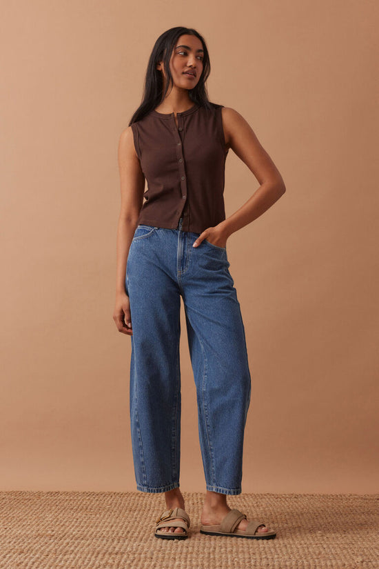 Lyla Button Through Rib Tank | Chocolate