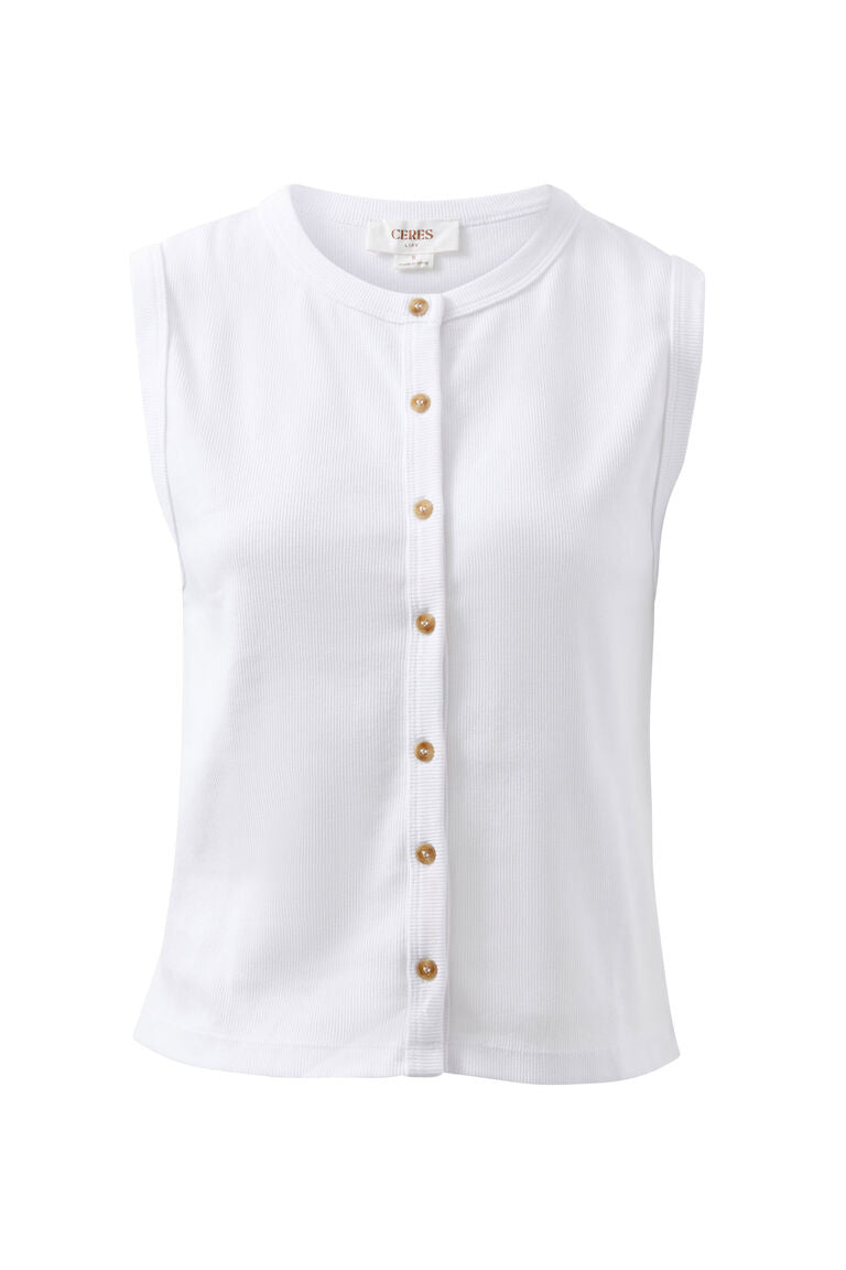 Lyla Button Through Rib Tank | White