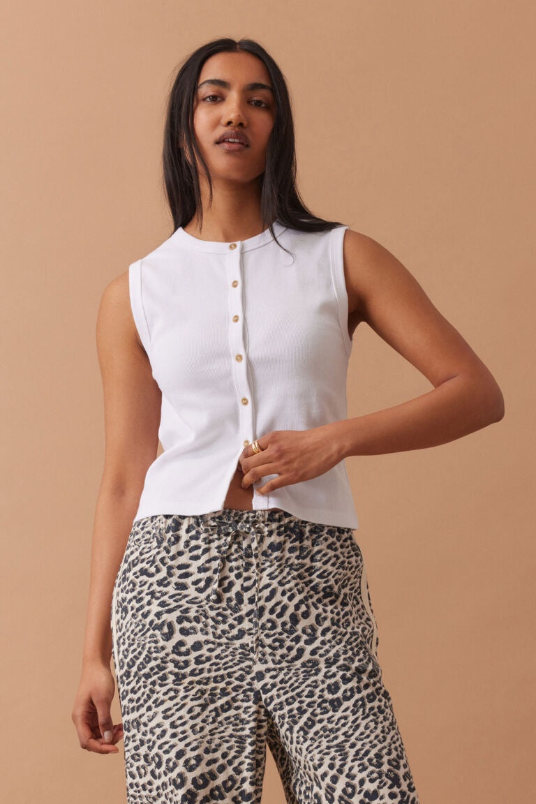 Lyla Button Through Rib Tank | White