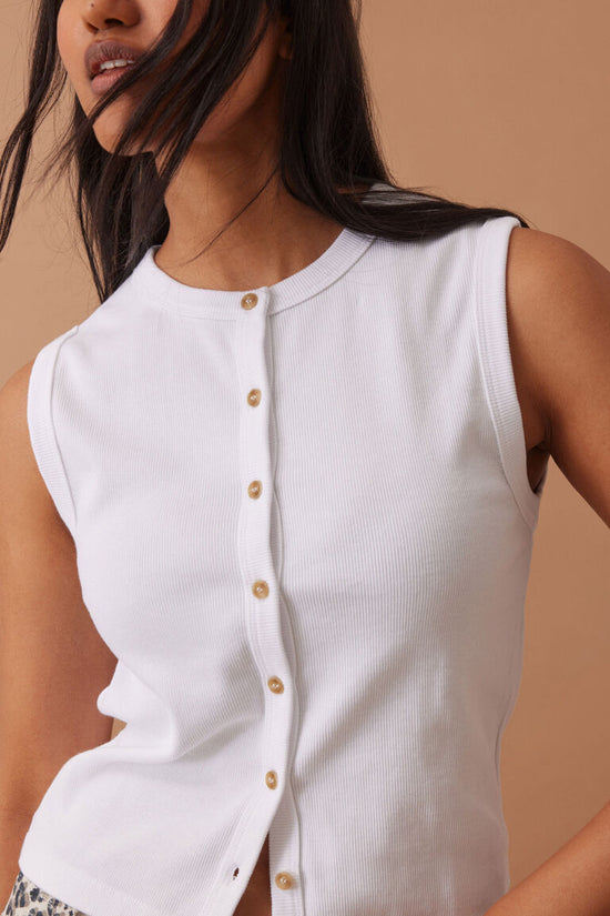 Lyla Button Through Rib Tank | White