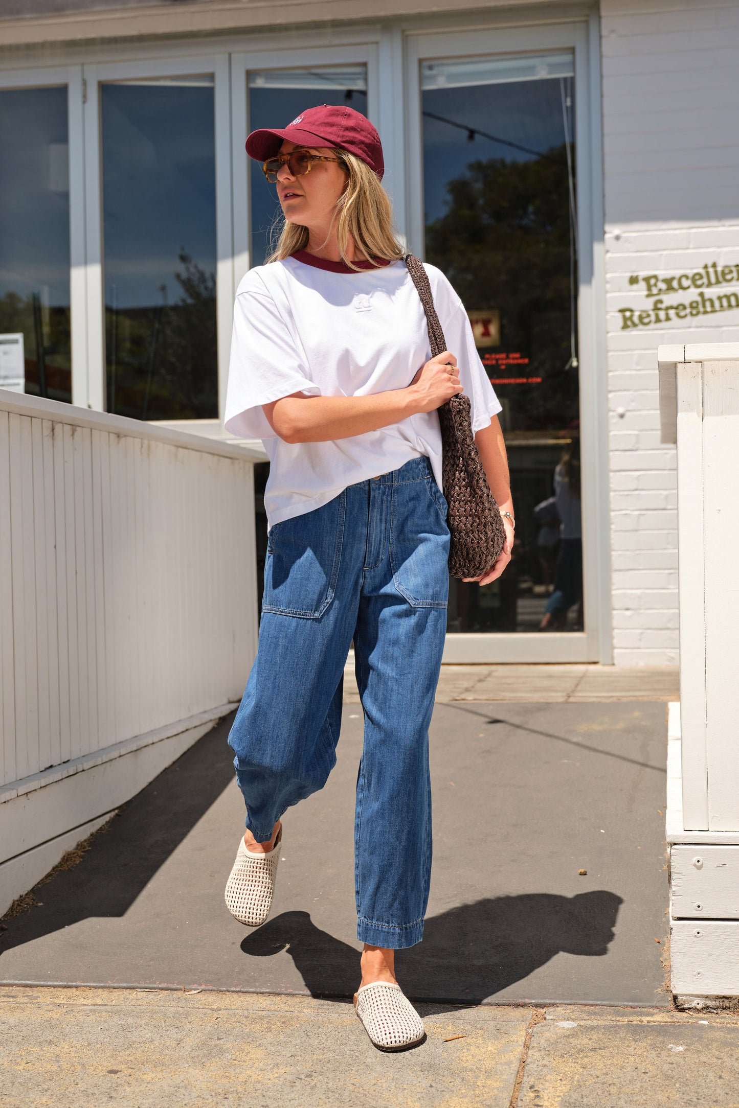 Phoebe Tee | White / Burgundy