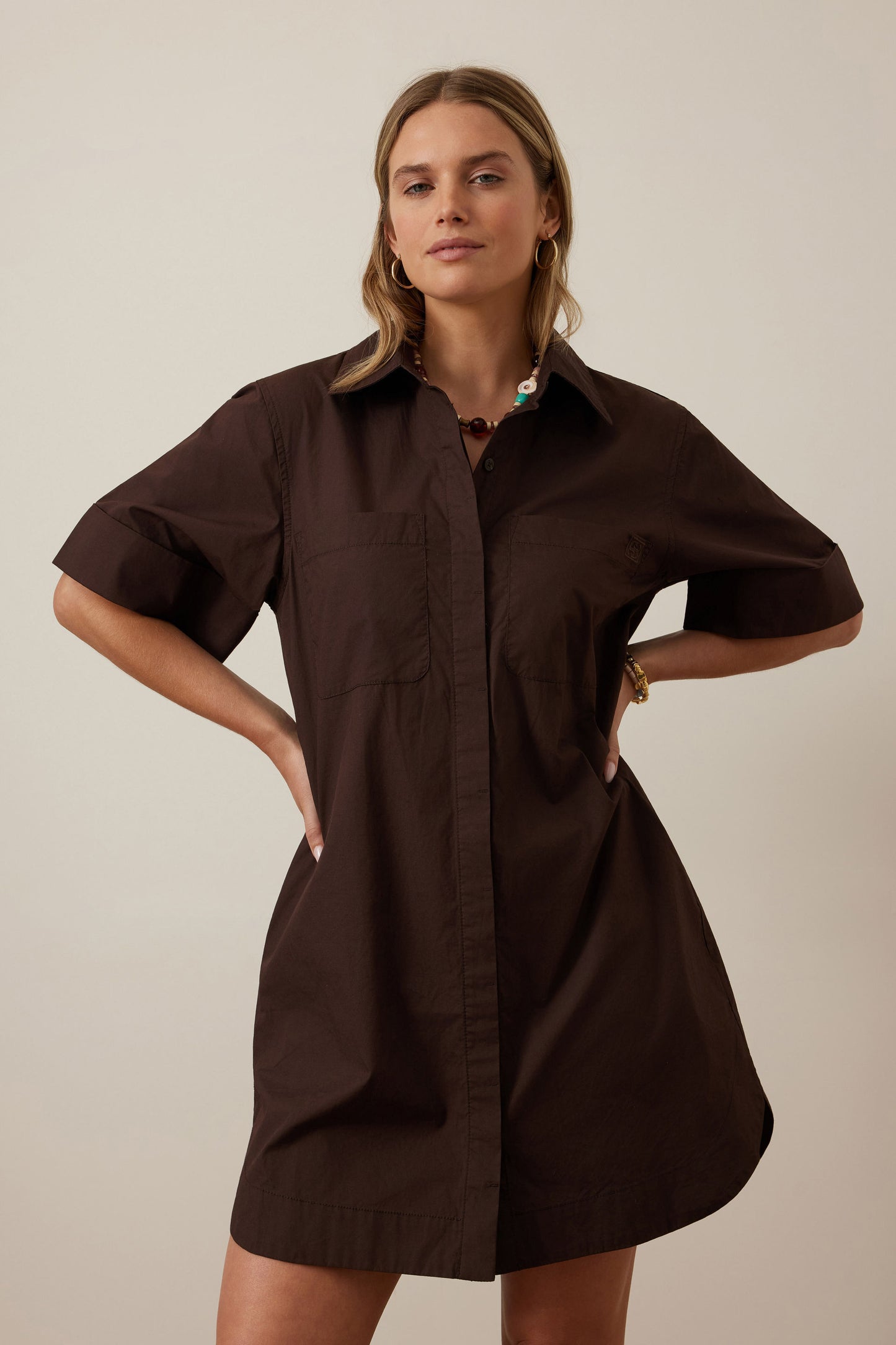 Sara Mini Shirt Dress | Chocolate