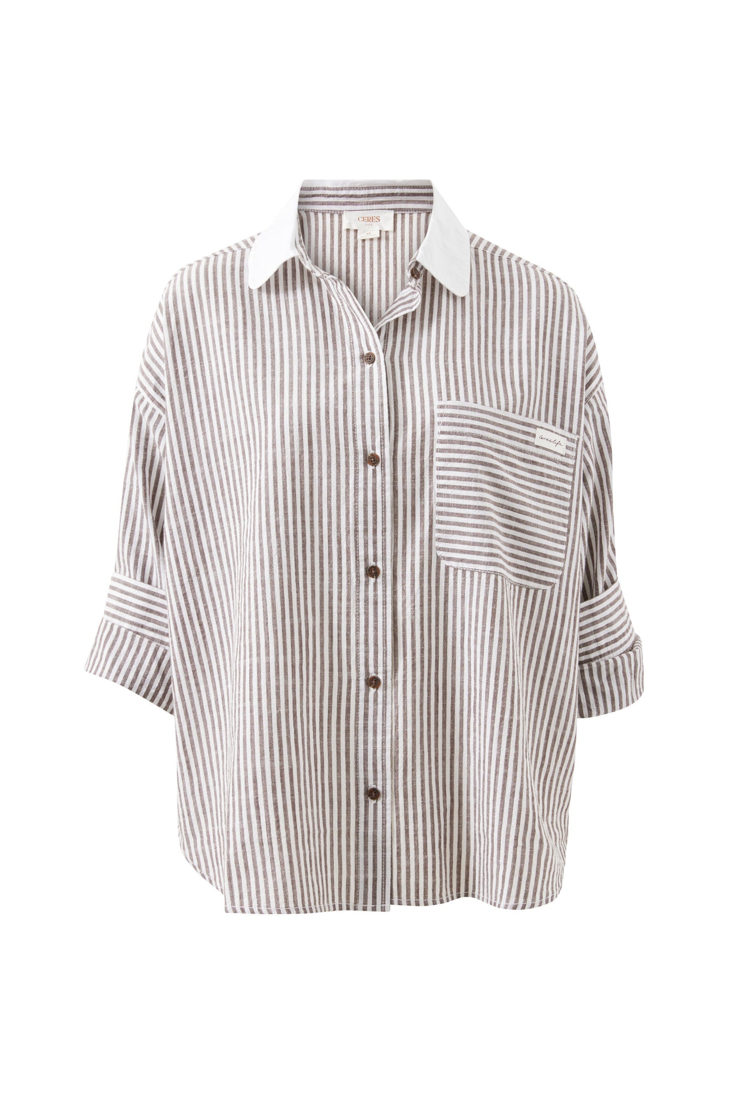 Miya Shirt | Brown / White Stripe