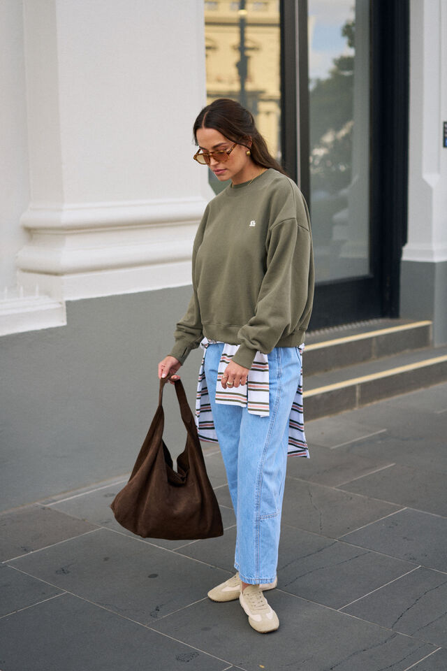 Quinn Slouchy Crew | Washed Olive
