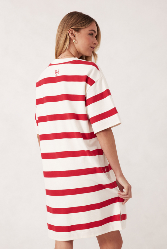 Mini Terry Dress | White Red Bold Stripe