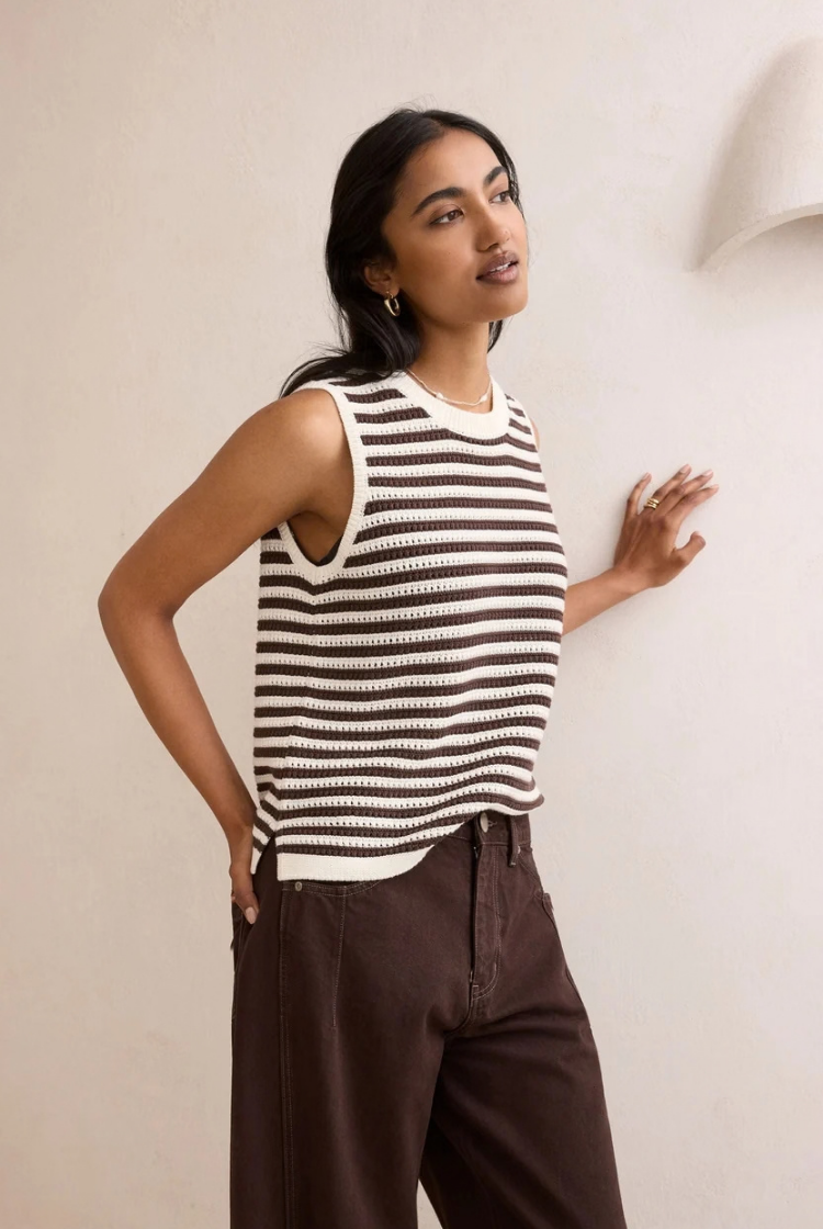 Maddy Mesh Knit Tank | Brunette Stripe
