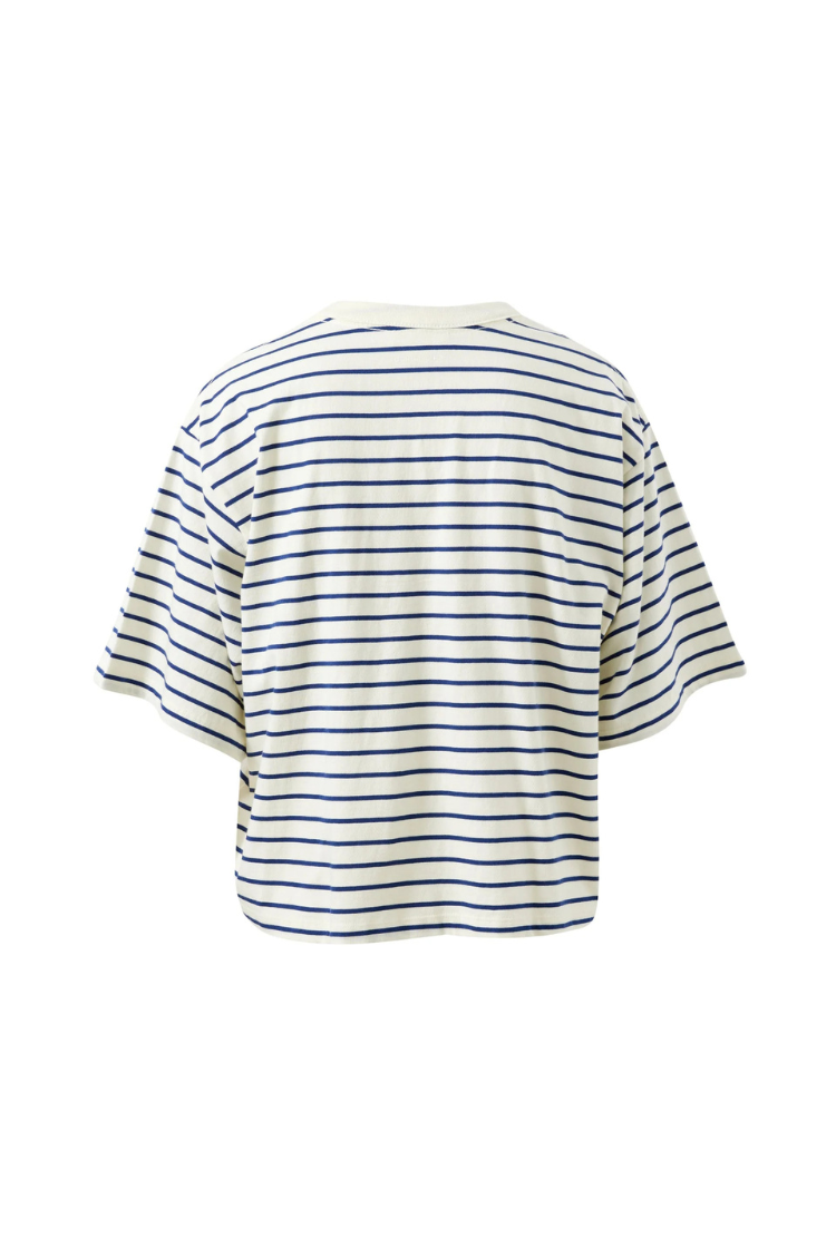 Phoebe Premium Tee | Milk/ Prussian Blue Stripe