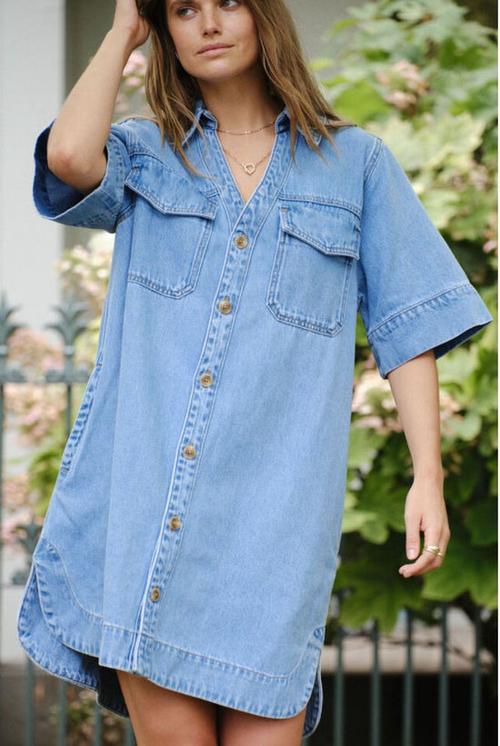 Relaxed Shirt Dress | Mid Vintage Blue