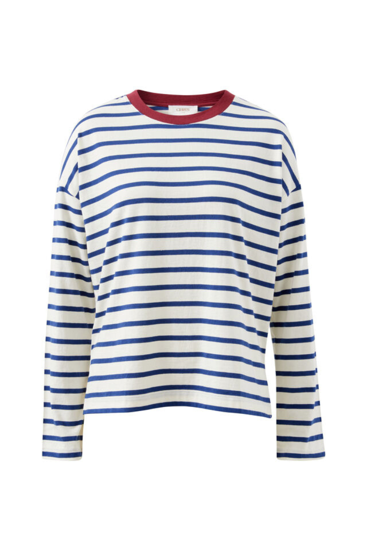 Scout Long Sleeve Tee | Milk Prussian Blue Stripe