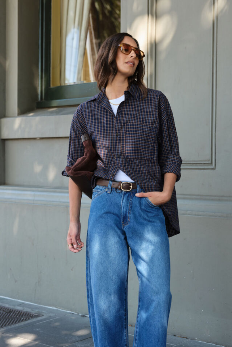 Peta Oversized Shirt | Navy Check