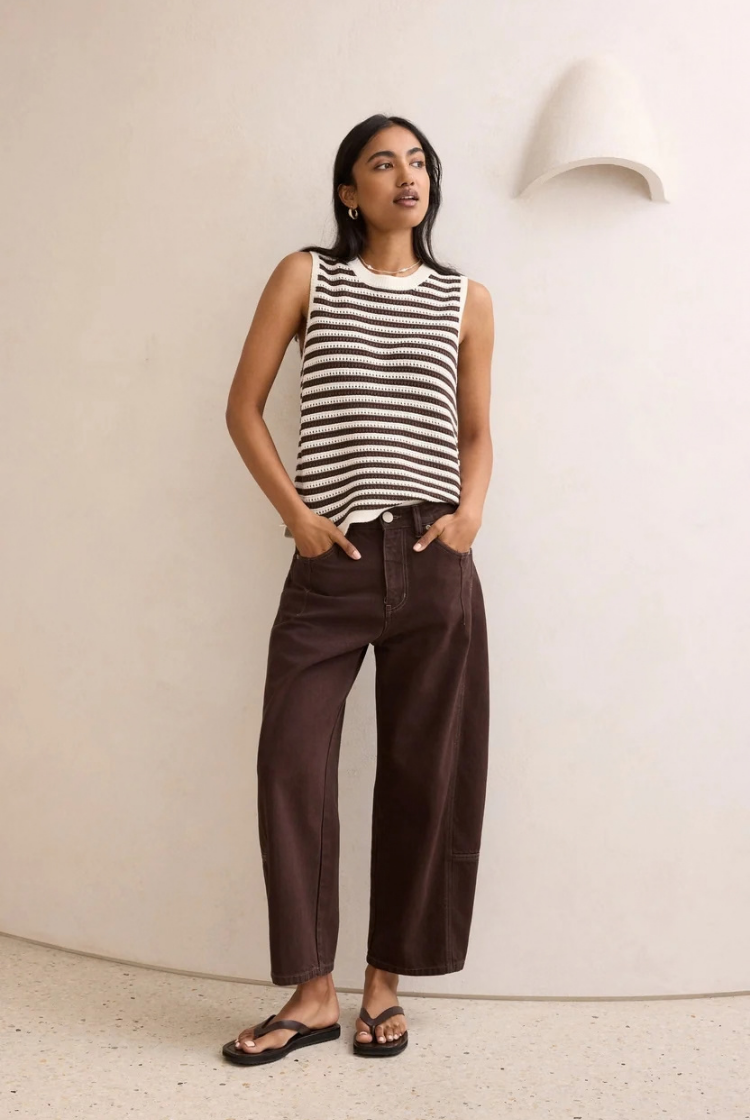 Maddy Mesh Knit Tank | Brunette Stripe