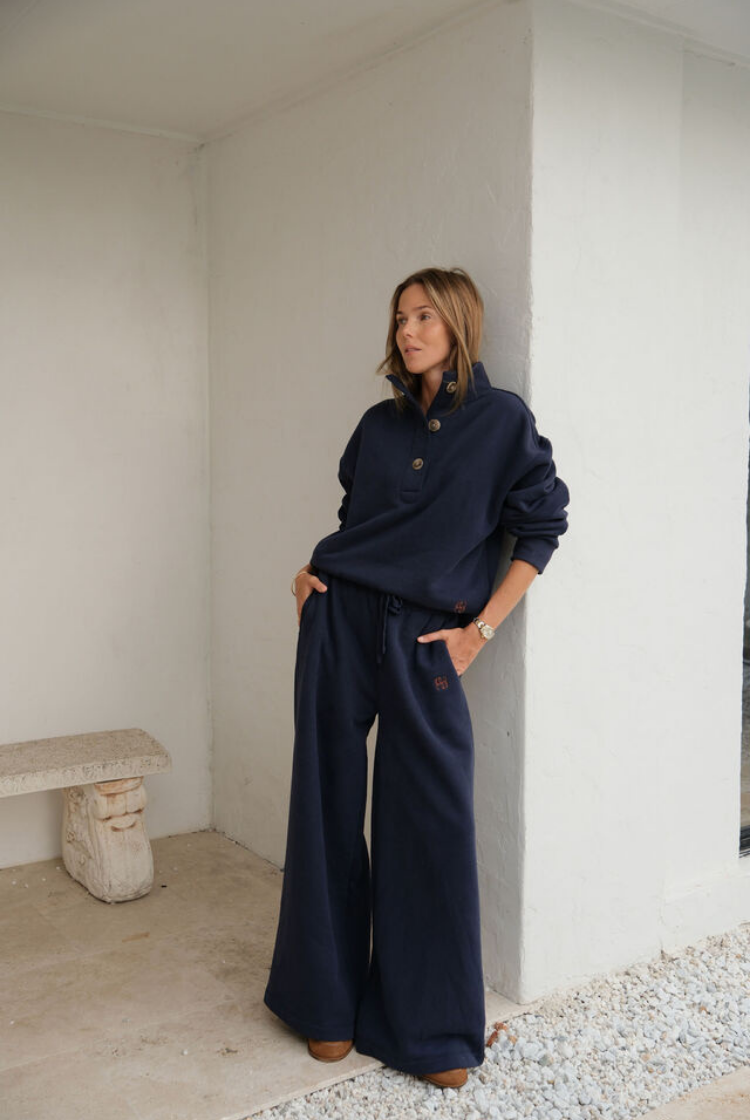 Ivy Wide Leg Trackpant | Heritage Navy