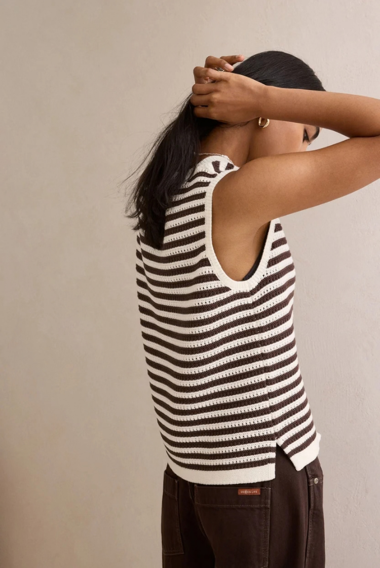 Maddy Mesh Knit Tank | Brunette Stripe