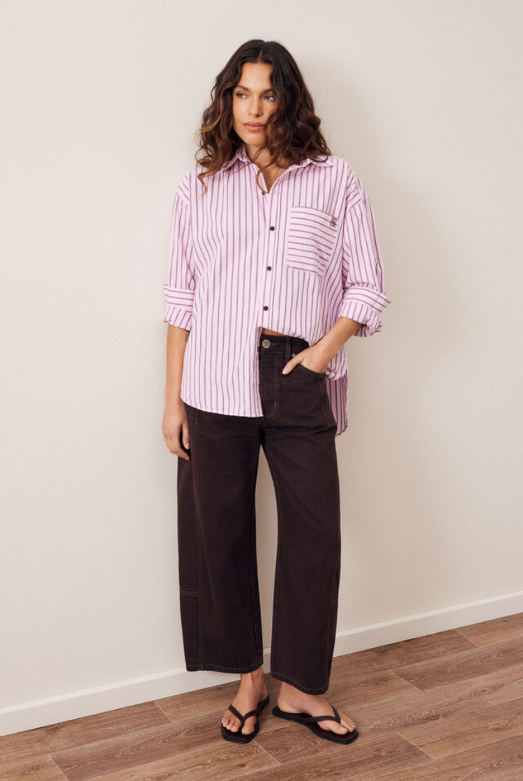 Peta Oversized Shirt | Sunfaded Pink Stripe