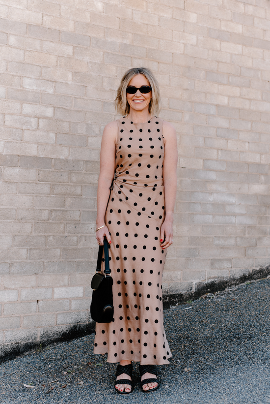 Lucinda Midi Dress | Mocha Polka Dot