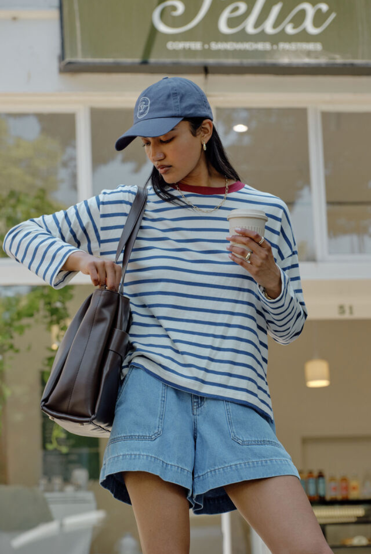 Scout Long Sleeve Tee | Milk Prussian Blue Stripe