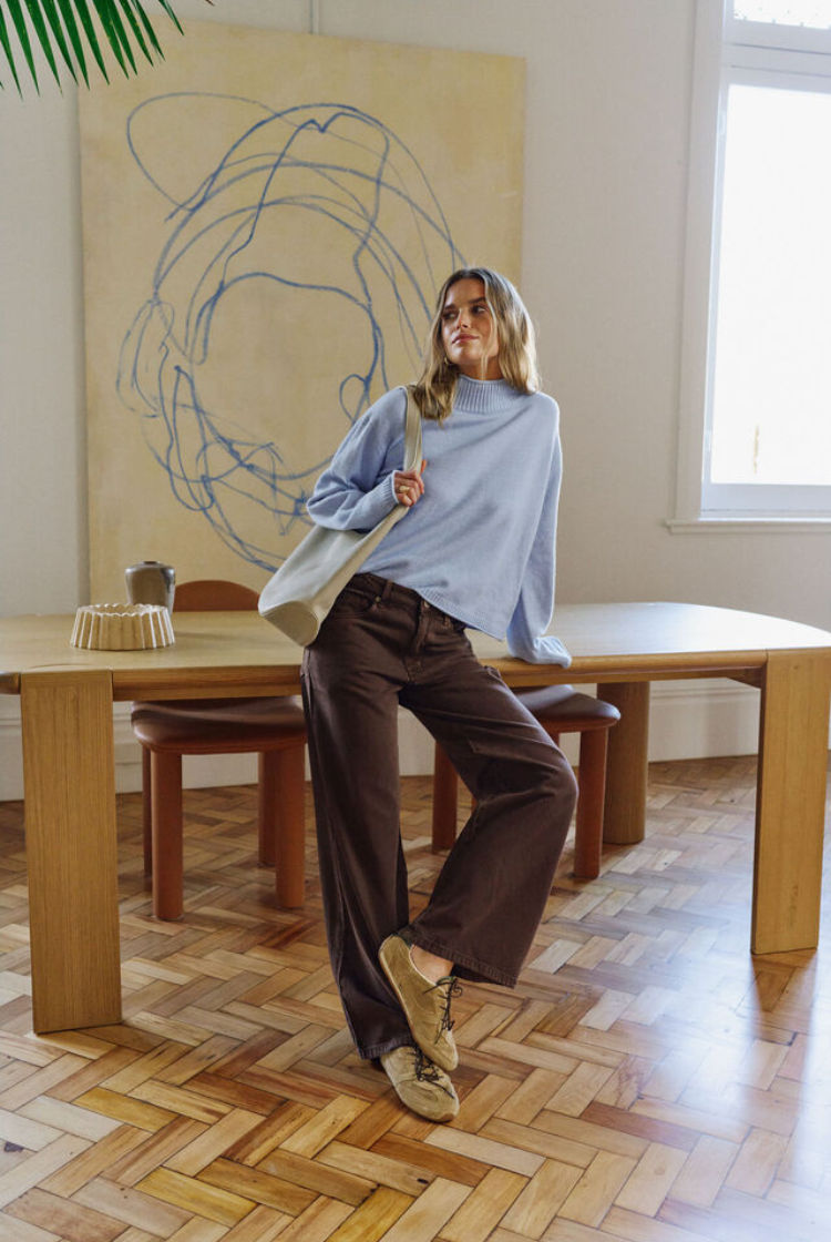 Finley Funnel Neck Knit | China Blue