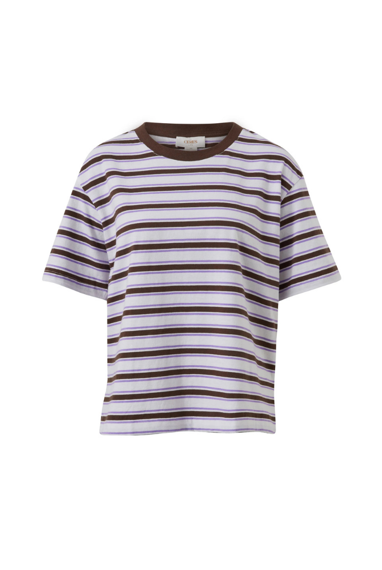 Stevie Slouchy Tee | Brunette/ Orchid stripe