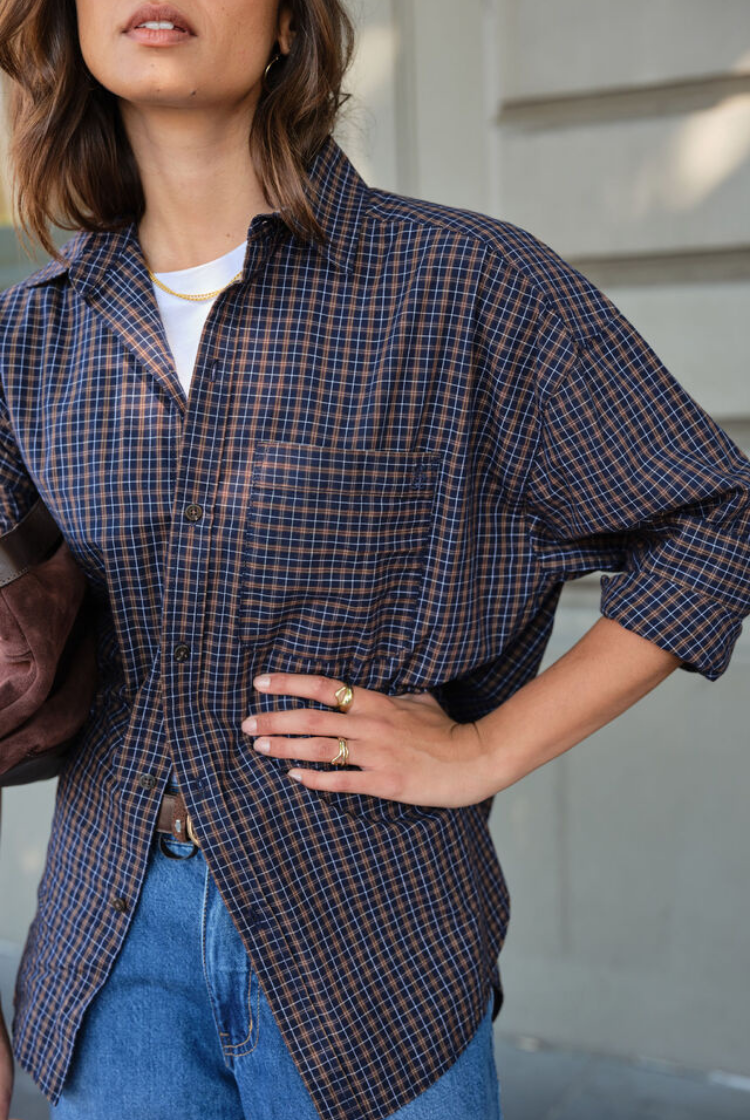 Peta Oversized Shirt | Navy Check