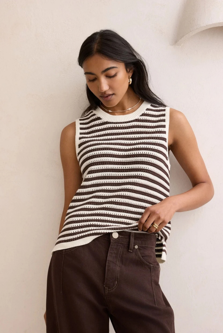 Maddy Mesh Knit Tank | Brunette Stripe