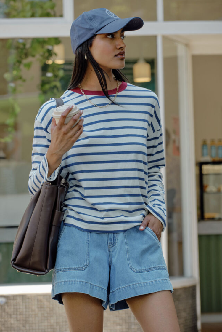 Scout Long Sleeve Tee | Milk Prussian Blue Stripe