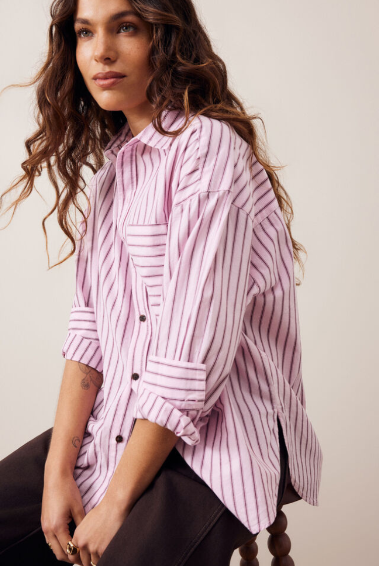 Peta Oversized Shirt | Sunfaded Pink Stripe