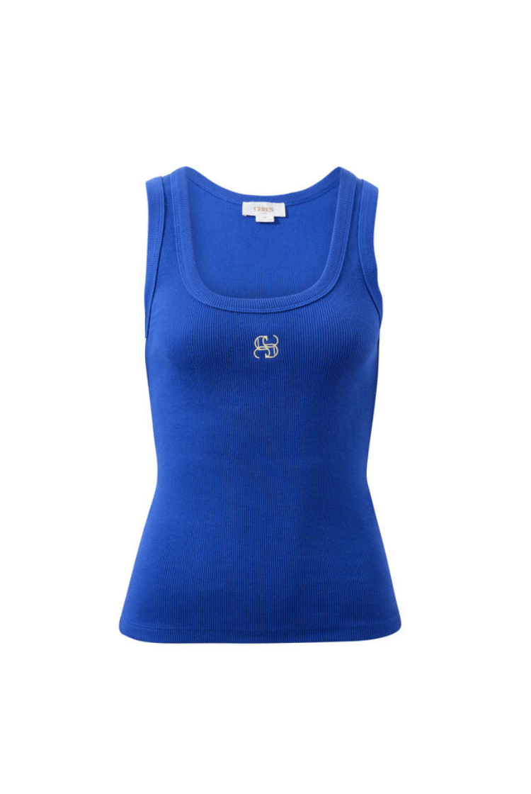 Zoe Contour Rib Scoop Tank | Polo Blue/ Butter Monogram