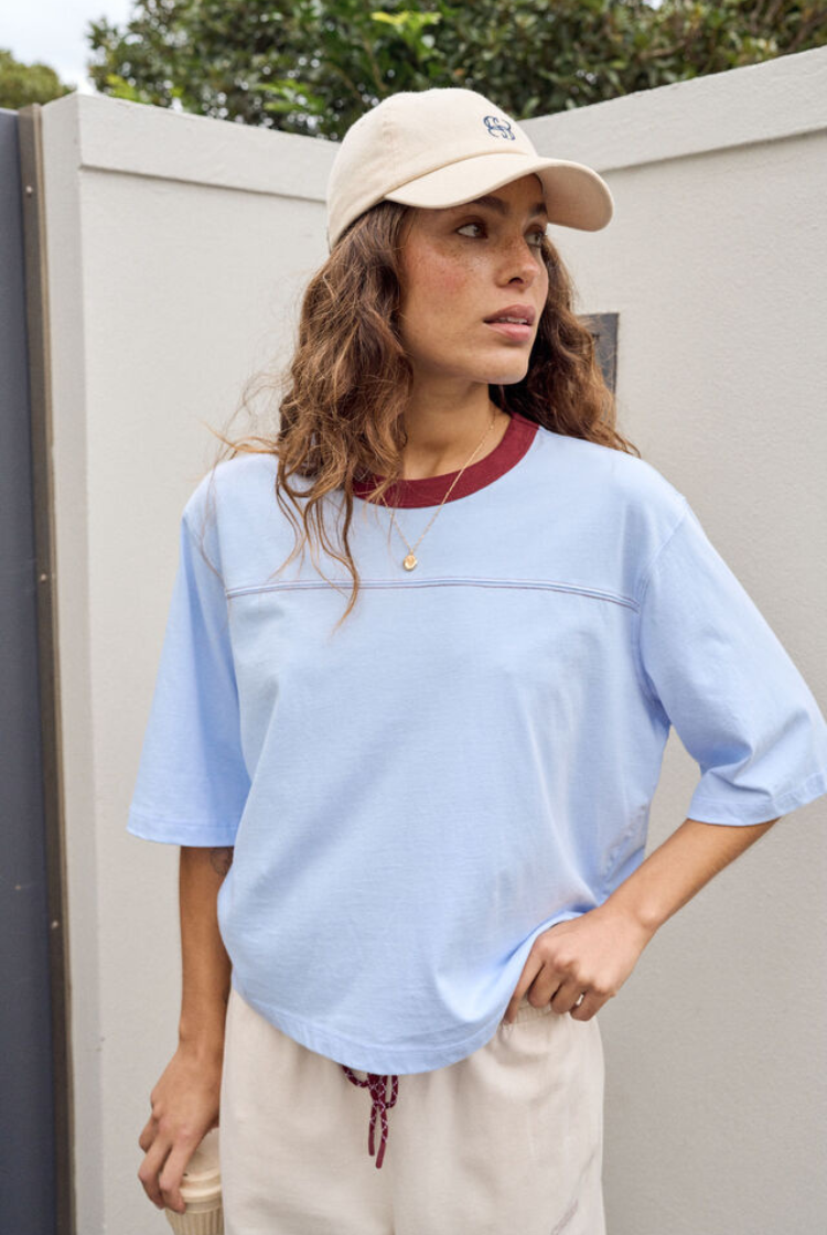 Devon Slouchy Seam Tee | China Blue