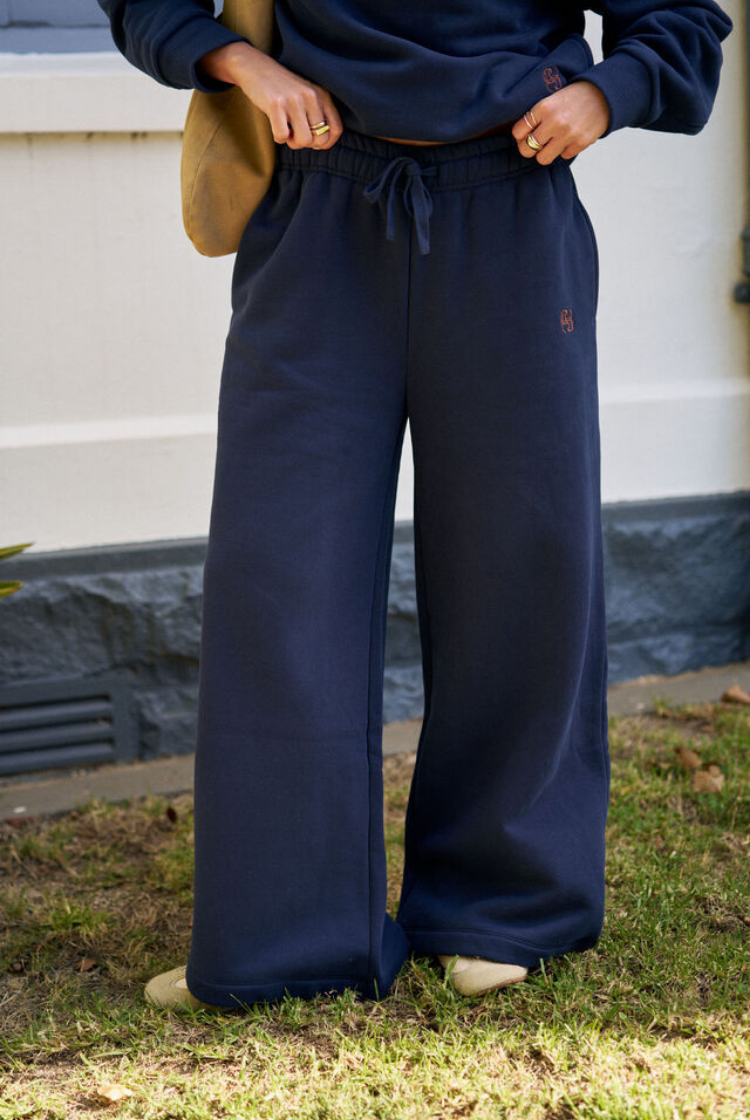 Ivy Wide Leg Trackpant | Heritage Navy